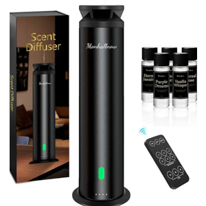 Monhallnow Waterless Scent Diffuser Starter Kit – 1000 Sq Ft Coverage, Suitable for Home & Hotel Series Diffuser, Includes 5 Scent Oils, Remote Control, Large Room Essential Oil Diffuser, Ultra Black