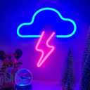Neon Sign LED Cloud Lightning Neon Signs for Wall Decor Hanging Battery or USB Powered Light Up Neon Lights for Bedroom Aesthetic Kids Room Living Room Bar Party Christmas Wedding Pink