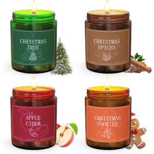 Christmas Candle Set,4Pack Scented Candles Holiday Candle Gifts,Soy Wax Candles Home Christmas Decoration, Xmas Gift Candle for Women and Men - Scents of Christmas EVE Gifts