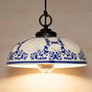 Ceramic Pendant Light, Bedside Light,Chinese Blue and White Porcelain Pendant Light fixtures,Hanging lamp for Kitchen Island Light Fixture, Home Bedroom Dining Room Ceiling Hanging Light(12inch), 12.2 inches