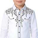 YELLTOOGOO Kid Western Cowboy Shirts Casual Button Down Costume for Boys Whitem, 140
