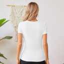 SANDERY Summer Women's Scoop Neck Short Sleeve Shirts Ribbed Slim Fitted Casual Basic Top Blouses (S)