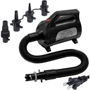 ZOOMBROS Electric Air Pump 120V for Inflatable Towable Tube/Boat/Air Mattress/Swim Ring/Pool Toy/Snorkel/Water Sports with 5 Valve Adapters Black
