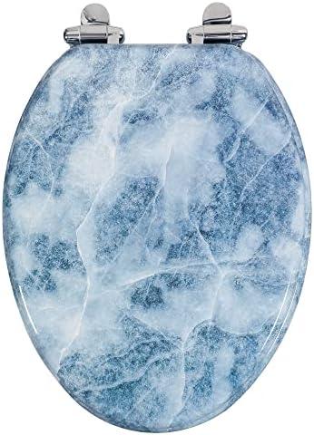 Angol Shiold Elongated Toilet Seat Molded Wood Toilet Seat with Quietly Close and Quick Release Hinges, Easy to Install also Easy to Clean (Elongated, Blue Marble)