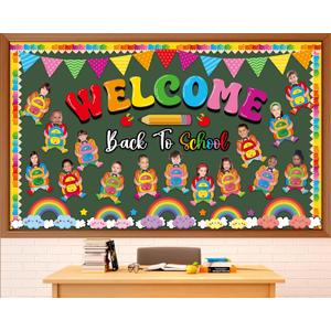 3 x gisgfim Welcome Back to School Bulletin Board Decorations Set Schoolbag Paper Cutouts Colorful Cartoon Backpack Classroom DIY Photo Craft Bulletin Board Decor for Preschool Home Door Chalkboard Wall