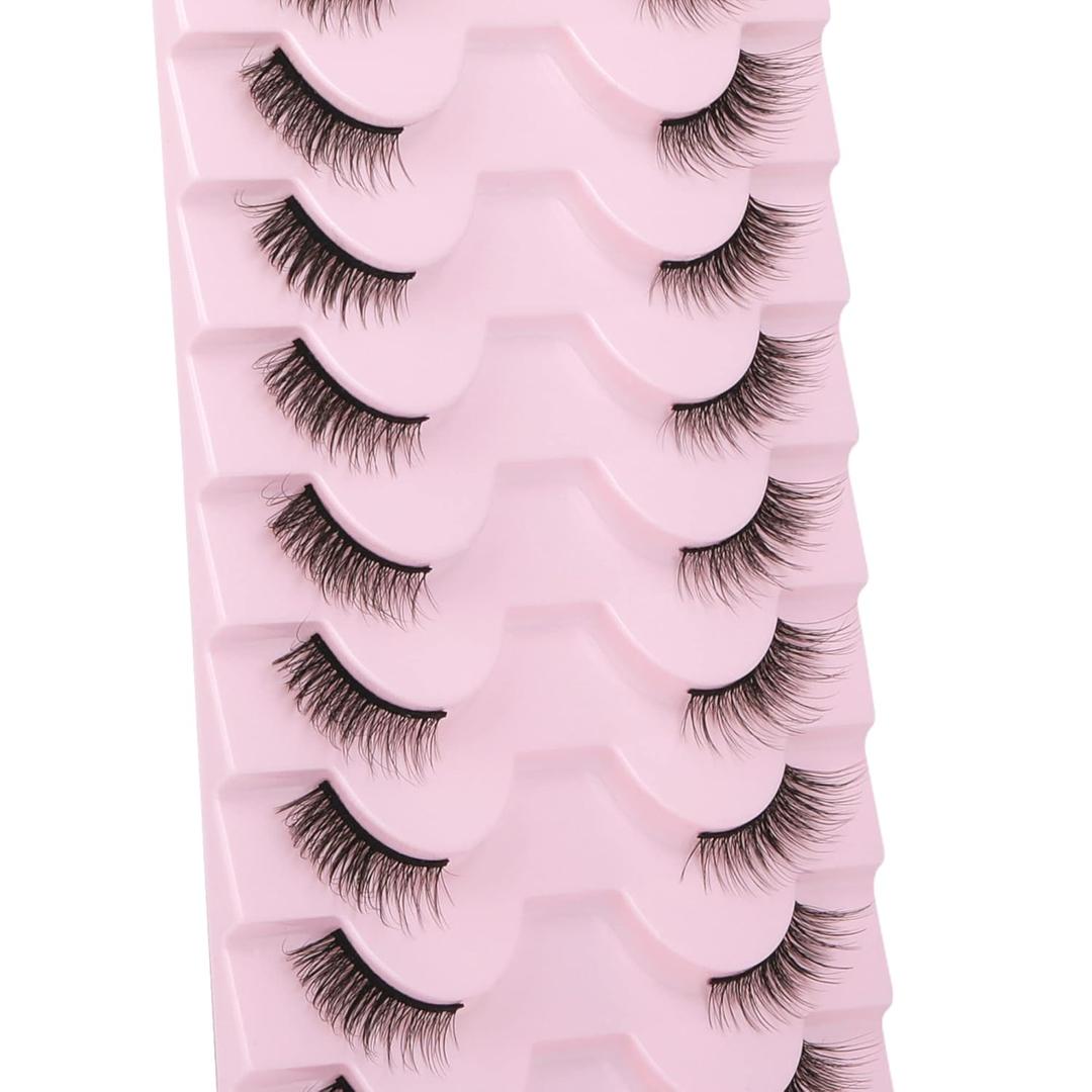 FANXITON Lashes Natural False Eyelashes 10 mm Short Wispy Cat-Eye Lashes 3D Soft Faux Mink Lashes Sets 10 Pairs Pack