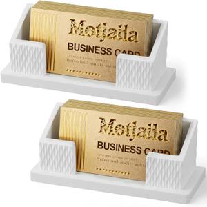 LemonRoad 2 Pcs Modern Concrete Business Card Holders for Desk Aesthetic Fluted Minimalist Concrete Business Card Display Stand Postcard Holder Organizers for Office Table Decor Desktop (White)