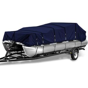 1200D Marine Grade Fade and Tear Resistant Trailerable Pontoon Boat Cover, Heavy-Duty Pontoon Covers (Navy, Length:21'-24' Beam Width: up to 102")