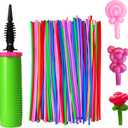100Pcs 260 Balloons Latex with 1 Hand Balloon Pump Kit, Professional Premium Quality Twisting Magic Long Balloons Assorted Color to Make Animal for Birthday Party Clowns Wedding Decorations
