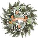 Christmas Gingerbread Wreath for Front Door 14 Inch Gingerbread Christmas Decoration Artificial Welcome Sign Wreaths with Lamb's Ear Leaves Holly Leaves Berry for Winter Farmhouse Holiday Decor (Green)