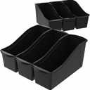Storex Large Book Bin - Interlocking Plastic Organizer for Home, Office, and Work Space - Black, 6-Pack (70109E06C)