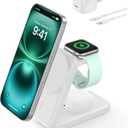 Belkin MagSafe Charger Compatible, 3-in-1 Charging Station, Qi2.2 25W Magnetic Wireless Charger Dock, Foldable Charging Stand for iPhone 17/16/15, Apple Watch, AirPods, Pixel 10 (45W Adapter Included) (White)