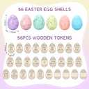 56 Set Wooden Easter Eggs Filler Tokens Wood Reward Tokens Bulk Easter Egg Hunt Token Basket Stuffer Gift for Adult with 56-color Plastic Eggshell for Basket Stuffers Family Spring Party