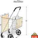 Wellmax Foldable Shopping Cart with Wheels, Folding Metal Grocery Cart with Extra Basket, Swivel Front Wheels, Lightweight & Collapsible Utility Cart for Groceries, Laundry, Seniors, Silver Color