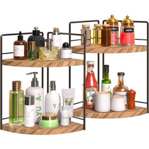 2 Pack Bathroom Counter Organizer, 2 Tier Corner Bathroom Counter Organizer Wooden Vanity Organizers for Bathroom Organizers and Kitchen Storage Dresser Decoration (Yellow)