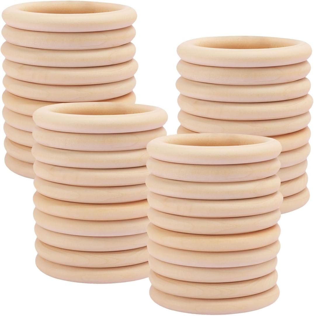 40 Pack Unfinished Wooden Rings Natural 3.1 inch Wood Craft Rings for DIY Crafts, Jewelry Making, Macrame & Home Decor