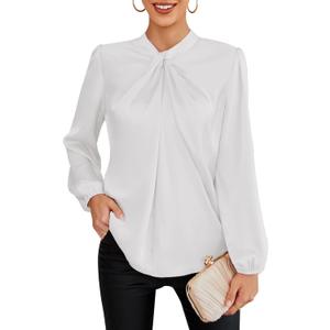 GRACE KARIN Women's Long Sleeve Satin Blouse,Mock Neck Work Silk Shirts,Dressy Tops for Business Casual Office, M