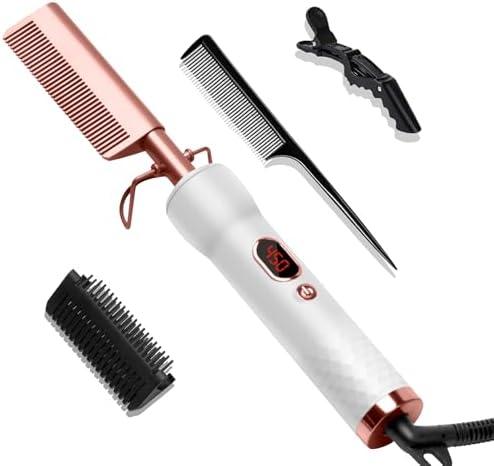 Hot Comb for Wigs Human Hair,Curling Iron with 12 Temp Settings Heating Up to 450°F,Pressing Combs 110-240V Straightening Comb for Curl/Straight 1