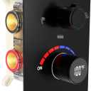 Digital Shower Diverter Valve Temperature Display 3 Way Shower Mixer Brass Rough-in and Rectangle Trim Kit, Triple Function, Black