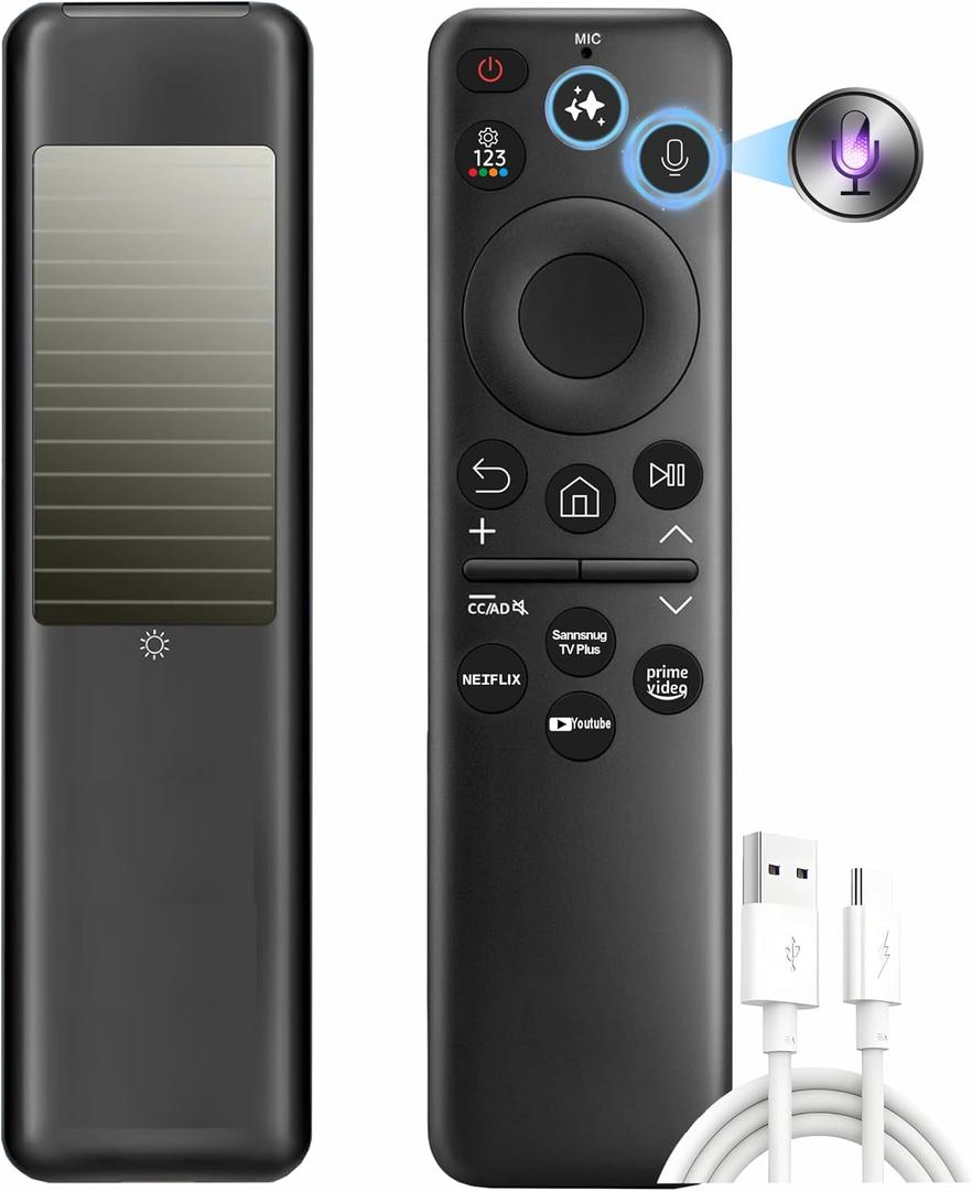 Universal Solarcell Remote, Rechargeable Samsung Smart TV Remote 2025-2020, for Samsung Remote Control for Smart TV, AI, Solar Powered, Self-Charging, Voice Control, Bluetooth