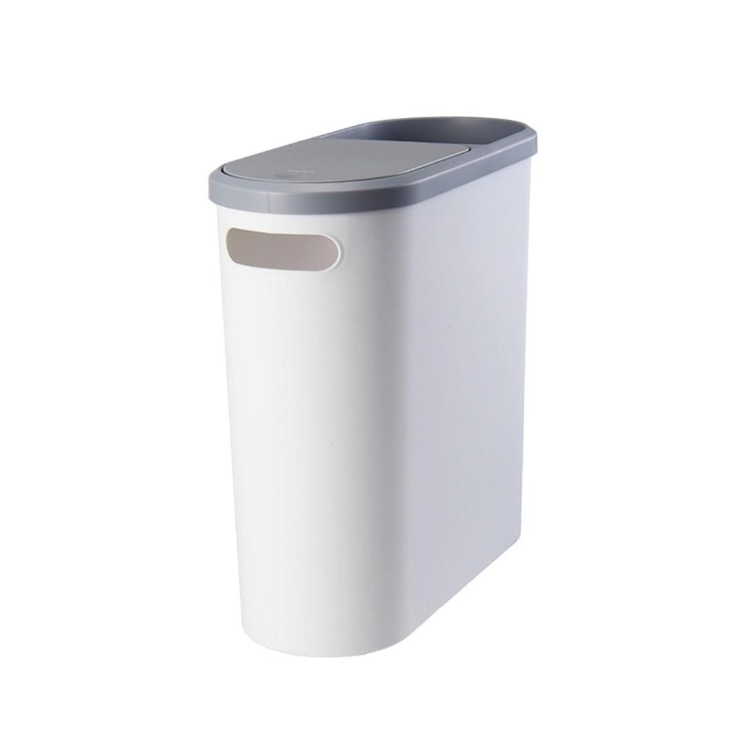 Bathroom Small Trash Can with Lid, 2.1 Gallon Slim Garbage Can Bathroom with Press Top Lid, White Rectangular Trash Bin Waste Basket for Toilet, Bedroom, RV, Camper