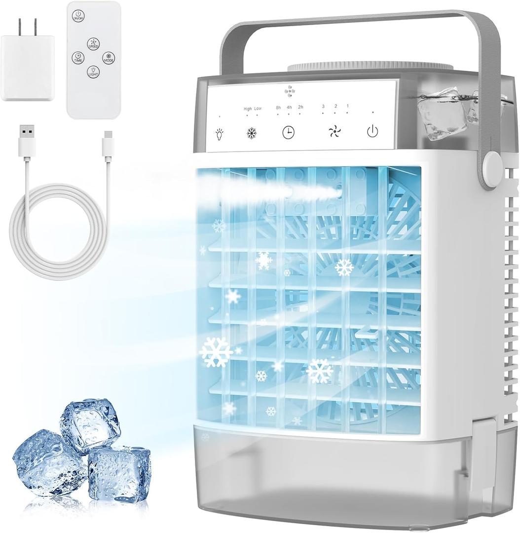 Portable Air Conditioners, Personal Mini Air Conditioner With 1000ml Water Tank, 2/4/6H Timer, USB Charging Small Cooling Fan (Include 5V 2A Adapter) For Indoor Office Bedroom, 3-in-1 Portable AC Unit (Gray)