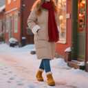 Platform Women's Ankle Winter Boot, Chunky Low Heel Snow Boots With Fashion Buckle Slip-On Cozy Outdoor Short Booties (7)