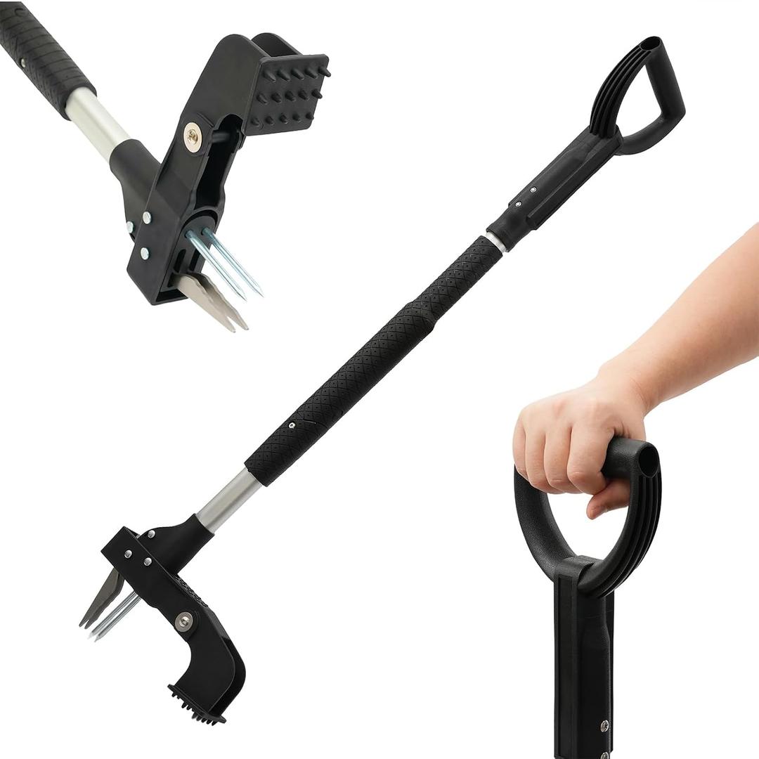 Weed Puller Tool, Gardening Stand-Up Weeder Puller with Ergonomic 39" Long Handle and 4 High-Strength Stainless Steel Claws, Easily Weeds Without Bending, Pulling, or KneelingBlack