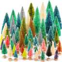 ONESING 50 Pcs Mini Xmas Tree, Bottle Brush Trees with Wooden Base Artificial Small Christmas Pine Tree 5 Sizes Tiny Pine Tree Christmas Sisal Snow Trees for Home Tabletop Christmas Decorations