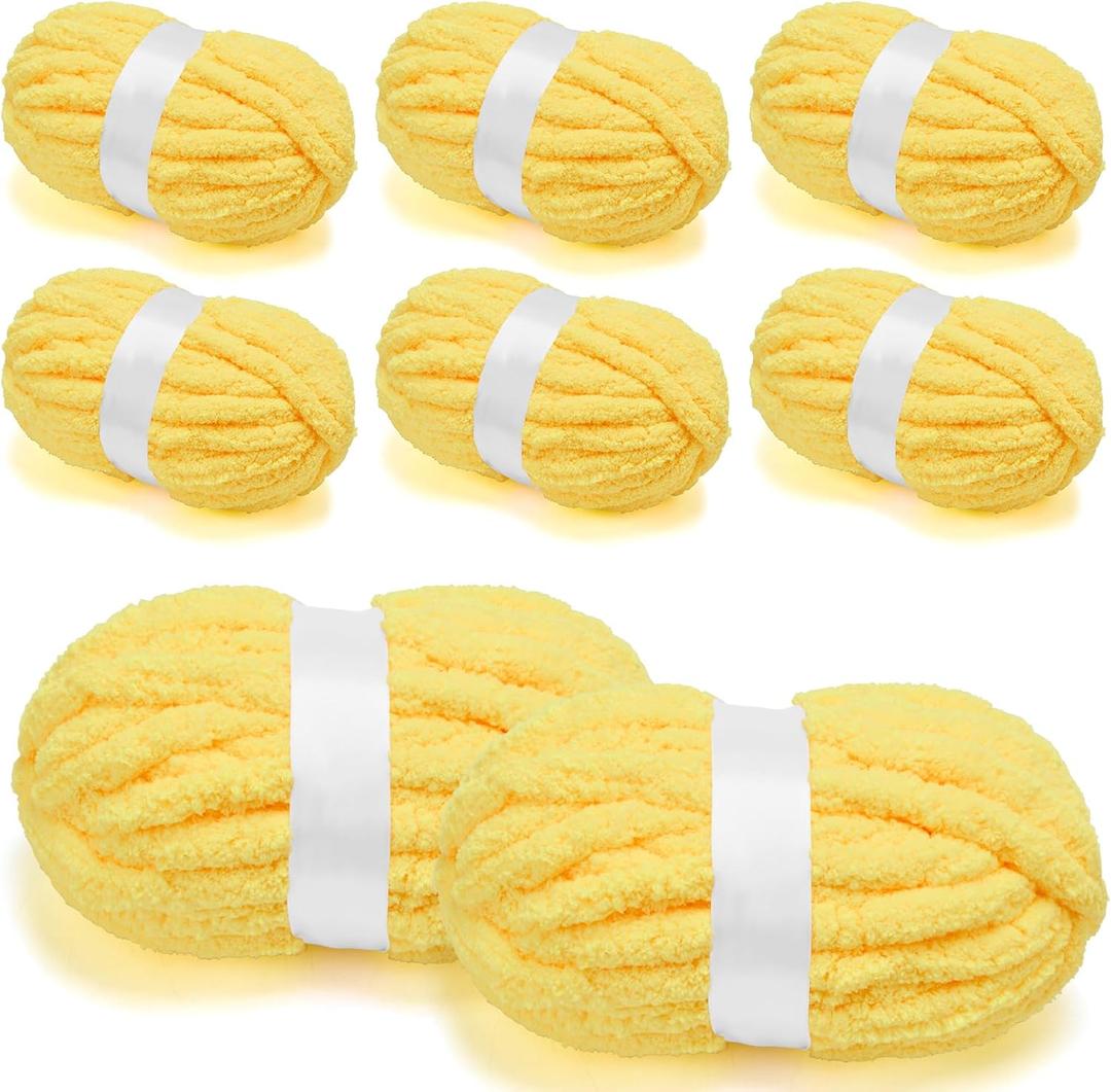 Chunky Chenille Yarn for Crocheting/Arm Knitting, Super Soft Jumbo Knit Blanket Yarn Yellow 8 Pack (32 yds, 8.5 oz Each Pack)