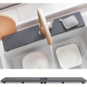 Faucet Mat for Kitchen Sink with Raised Feet, Fast Drying Diatomite Stone Sink Tray, Water Absorbent Faucet & Sink Splash Guard, Prevents Moisture Buildup, Durable Protector for Bathroom Counter (20" x 4", Dark Gray Style 2)