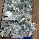 6ft Snow Flocked Hinged Christmas Tree w/Berries & Poinsettia Flowers