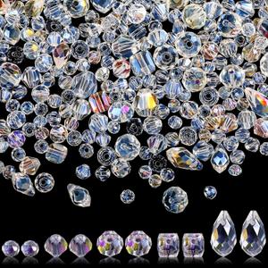 Kigeli 1280 Pcs Glass Beads Bulk Assorted Crystal Beads for Jewelry Making Faceted Teardrop Rondelle Briolette for DIY Crafts Necklace Wristband Earring Kit (AB Color)