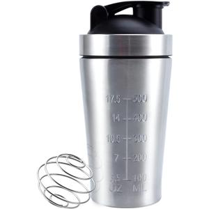 VALESKA 20-Ounce Stainless Steel Protein Shaker Bottle With Wire Whisk - BPA Free, Leak-Proof, Dishwasher Safe, Perfect for Gym Workout (Classic silver)
