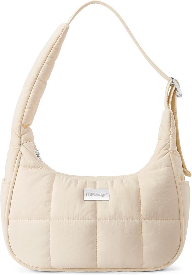 TOPDesign Quilted Puffer Shoulder Bag for Women, Trendy Lightweight Hobo Crescent Bag with Adjustable Strap