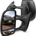 Towing Mirrors For 99-07 for Ford for F250 for F350 for F450 for F550 Super Duty Tow Mirror Manual Black Telescopic Pair Set Driver and Passenger Mirror (00 01 02 03 04 05 for Ford Excursion), Large