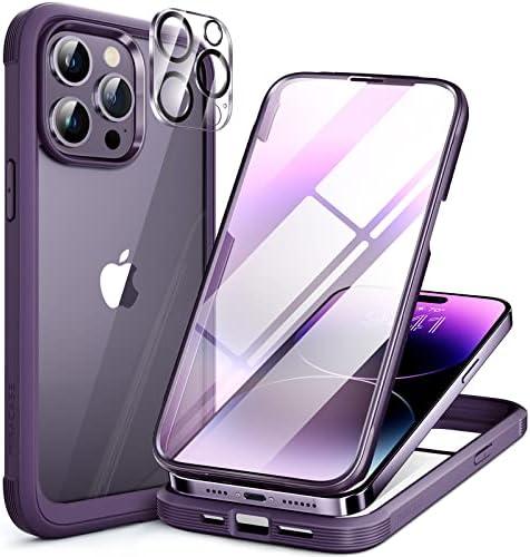 Miracase Glass Series for iPhone 14 Pro Case 6.1 Inch, Full-Body Protective Anti Slippery Case with Built-in 9H Tempered Glass Screen Protector, with Camera Lens Protector