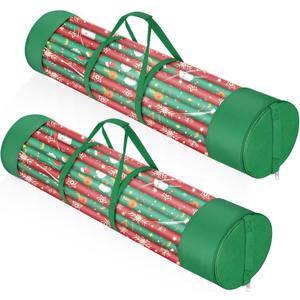 2Pack Christmas Gift Wrapping Paper Organizer Storage 40 Inch Wrapping Paper Storage Holder Gift Wrap Storage Containers Durable 600D Oxford Fabric for Holiday, Christmas, Fits 18-25 Rolls, Green