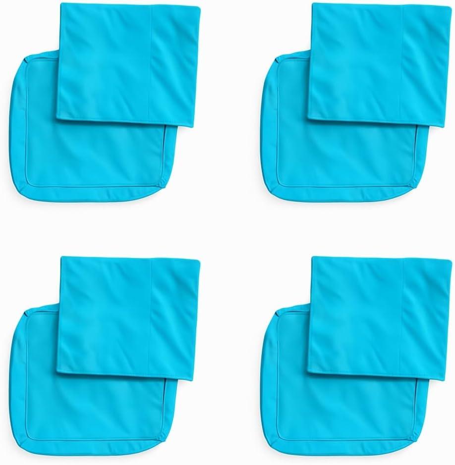 4-Pack Outdoor Cushion Covers – Waterproof & Fade-Resistant Patio Furniture Replacement Slipcovers for Deep Seat Chairs, 24x20 & 24x24x4 Inch (Blue)