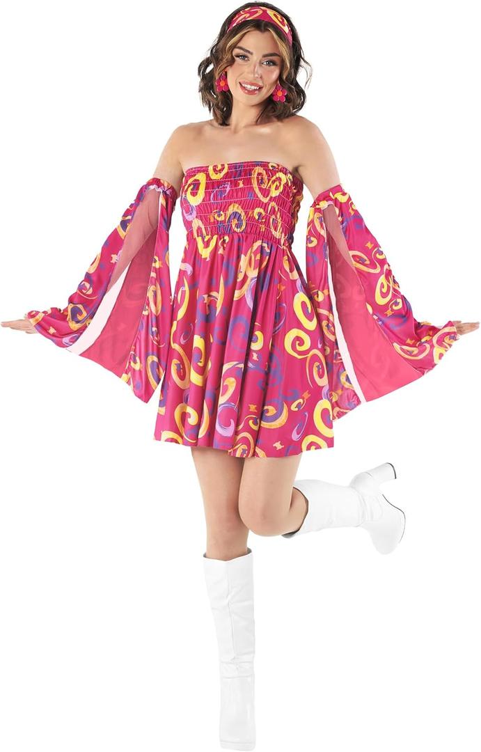 fun shack Go Go Girl Costume Women Disco Dress, 70s Gogo Outfit for Women, Retro Party Wear, Fun Dance Attire (Medium)