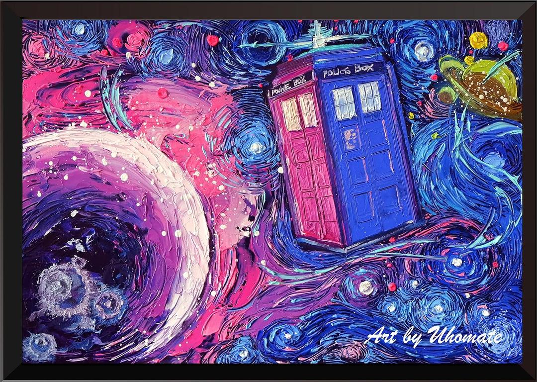 Uhomate Tardis Dr Who Doctor Telephone Booth Wall Decor Vincent Van Gogh Starry Night Posters Home Canvas Wall Art Print Nursery Decor Living Room Wall Decor A099 (11X14)