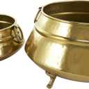Deco 79 Metal Indoor Outdoor Planter Hammered Pot Small Planter Pot with Scrolled Feet and Ring Handles, Set of 2 Planters 14", 10"W, Gold