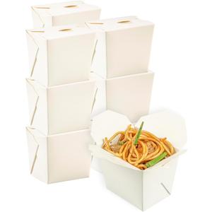 Restaurantware Chinese Take Out Boxes 25 Pack of 8 oz Grease-resistant Party Take Out Food Containers Disposable Stackable Asian Square White Paper To Go Boxes For Restaurants