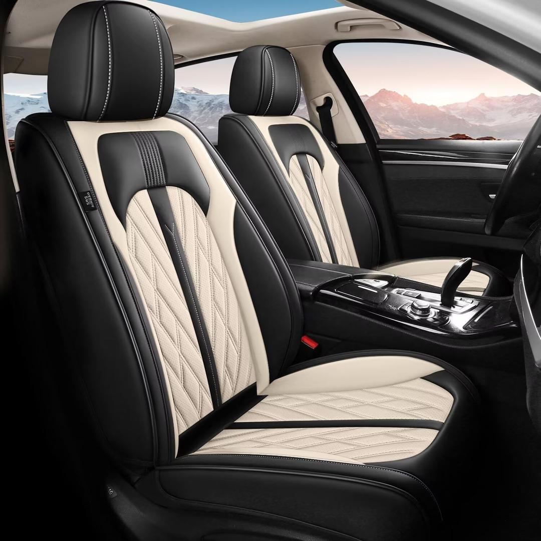 TTX LIGHTING Seat Covers Fit for Hyundai Tucson 2005-2026 Full Set Faux Leather Breathable Waterproof Car Seat Protector (5 Seats, Black&Beige)