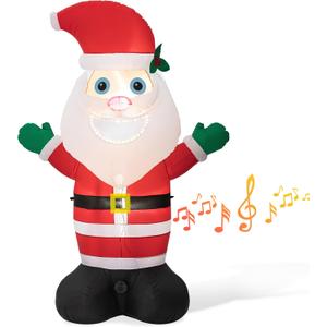 Glitzhome 8ft Christmas Inflatable Decorations Musical Santa Decors with Build-in LEDs Blow Up Inflatables for Xmas Party Yard Lawn Garden Decors