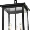 Black Outdoor Pendant Lanern, E12 Candle Chandelier 3-Lights Large Exterior Hanging Light Fixture with Clear Glass Height Adjustable for Indoor Entryway Porch