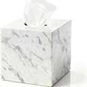 Natural Marble Tissue Box Holder Cover, Square Cube Tissue Box Holder with Open Bottom for Bathroom Vanity Tops, Bedroom Dressers, Kitchen Countertop, White Tissue Box(NS021)