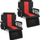 Portable Stadium Seats with Back Support and Armrest, Folding Bleacher Chairs with Back and Thicked Cushion, Wide Padded Sports Chair with Cup Holder, Football, Tennis (2, red, Standard)