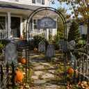Lounsweer 2 Pcs Halloween Cemetery Archway, Black Metal Garden Arch Set, 7.6 x 6.4 ft