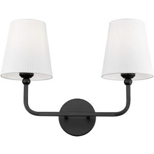2-Light Bathroom Vanity Light Fixtures in Matte Black Finish, Modern Bedside Wall Sconces with Flared White Fabric Shade for Bathroom, Hallway, Living Room, Kitchen, VL837-MB-2